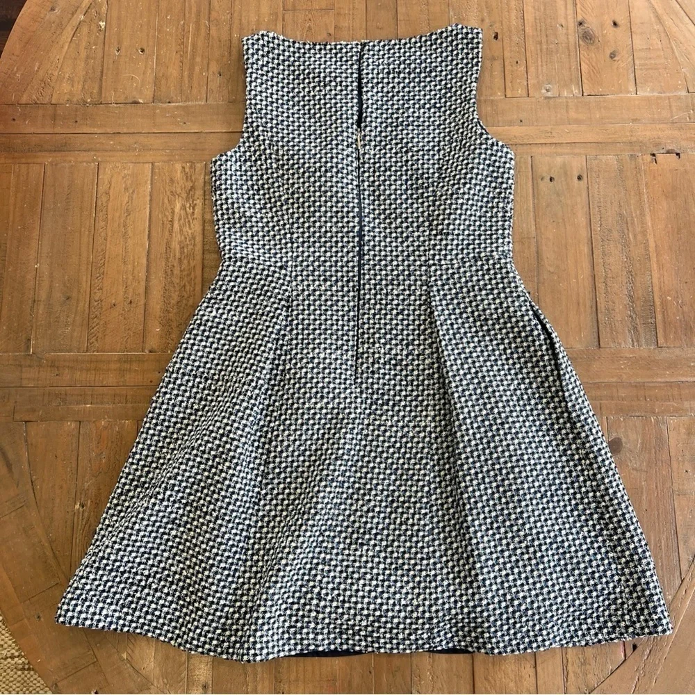 Kate Spade Nautical Tweed Dress Size 12 Navy Blue White Pockets Fit Flare Preppy